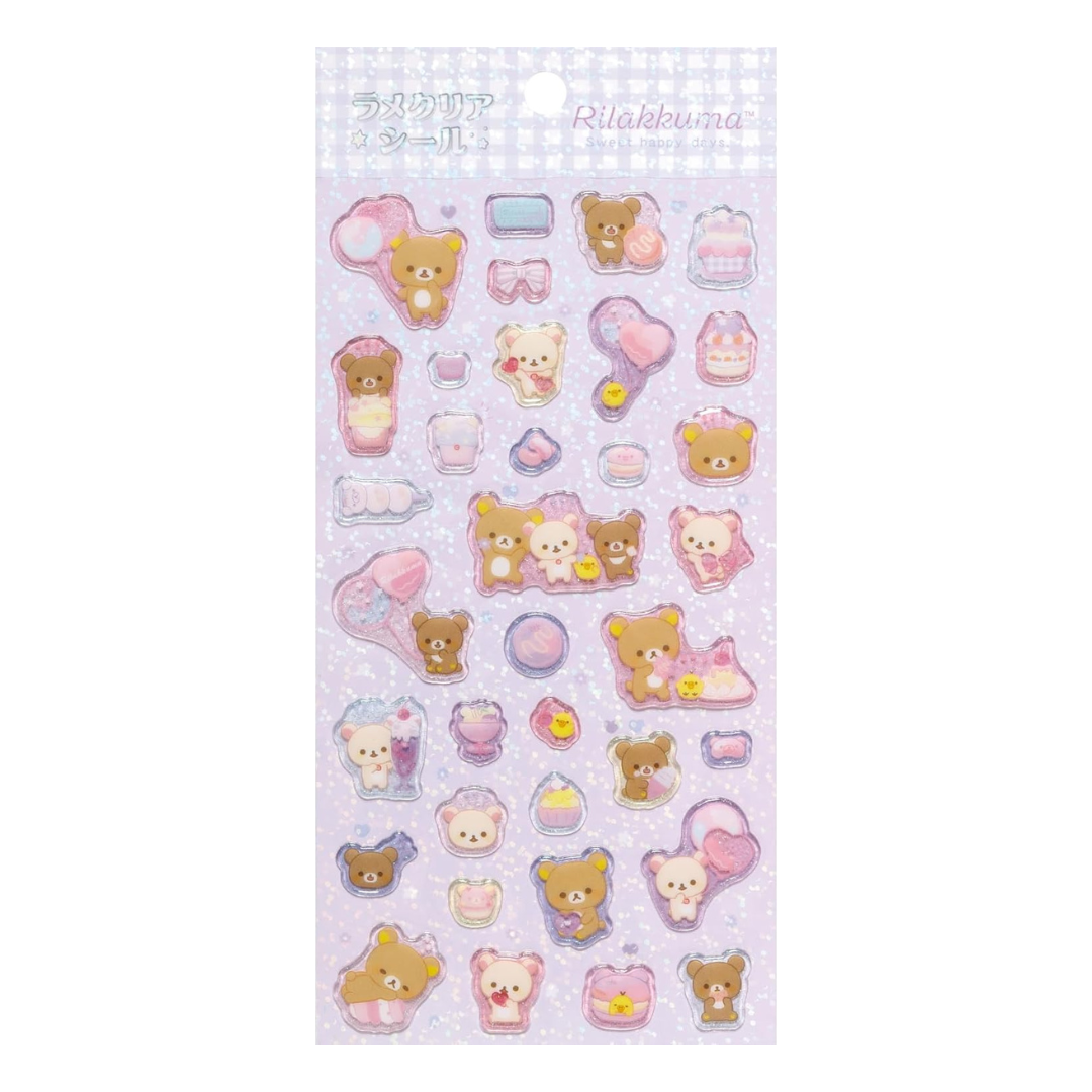 Rilakkuma Glittery Clear Sticker Sheet ("Korilakkuma's Strawberry Day" & "Sweet Happy Days")