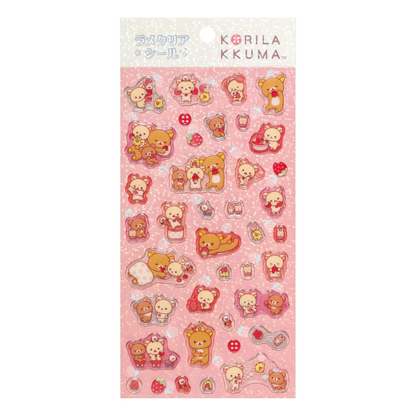 Rilakkuma Glittery Clear Sticker Sheet ("Korilakkuma's Strawberry Day" & "Sweet Happy Days")