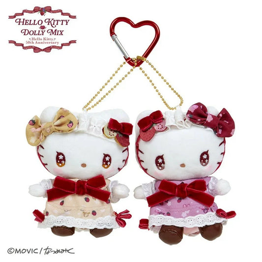 Hello Kitty & Mimmy x DOLLY MIX 50th Anniversary Strawberry Plush Keychains Set